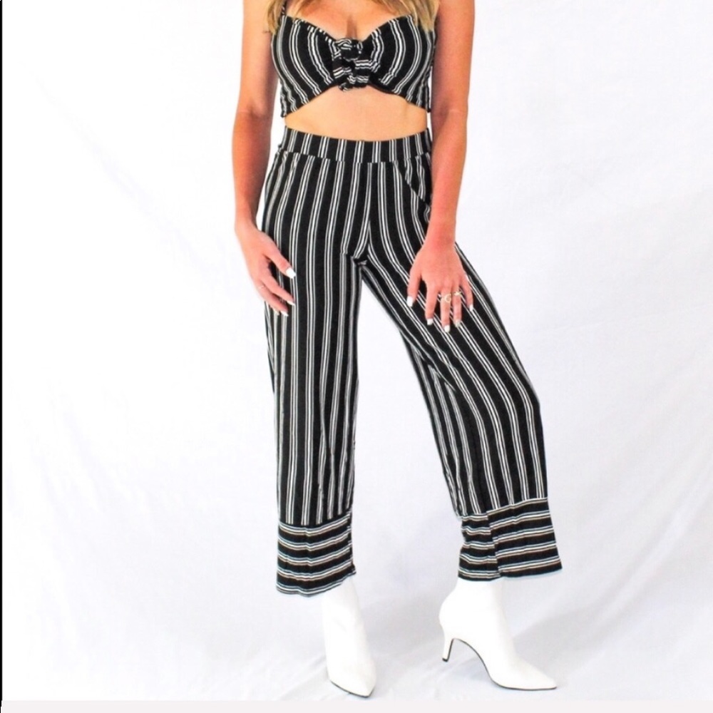 Vertical stripe pants and matching crop top